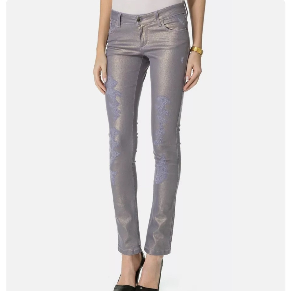Alice Olivia distressed metallic jeans